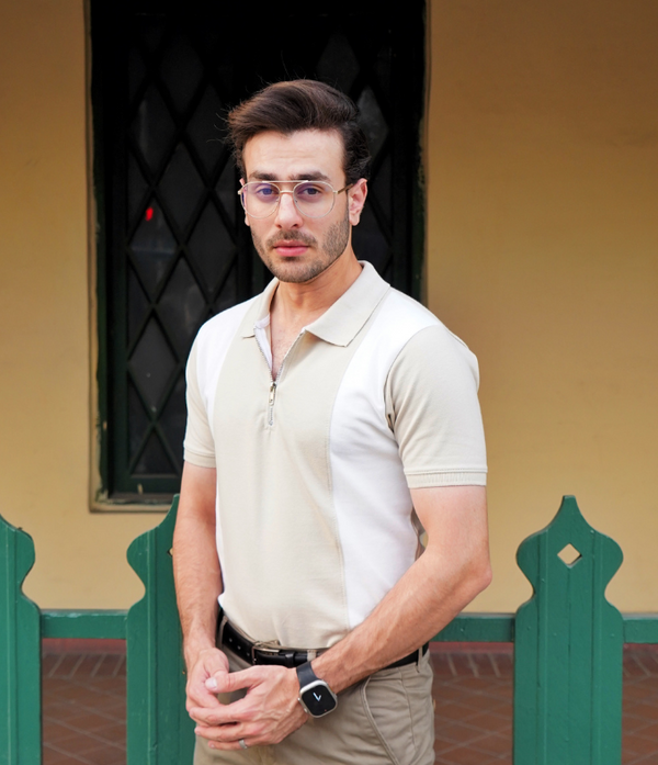 Men's Zipper Polo - Beige Cream