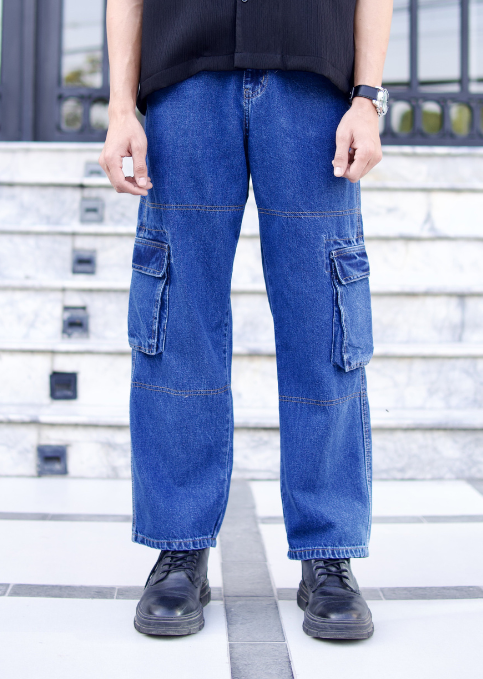 Men's 6 Pockets Cargo Denim - Blue