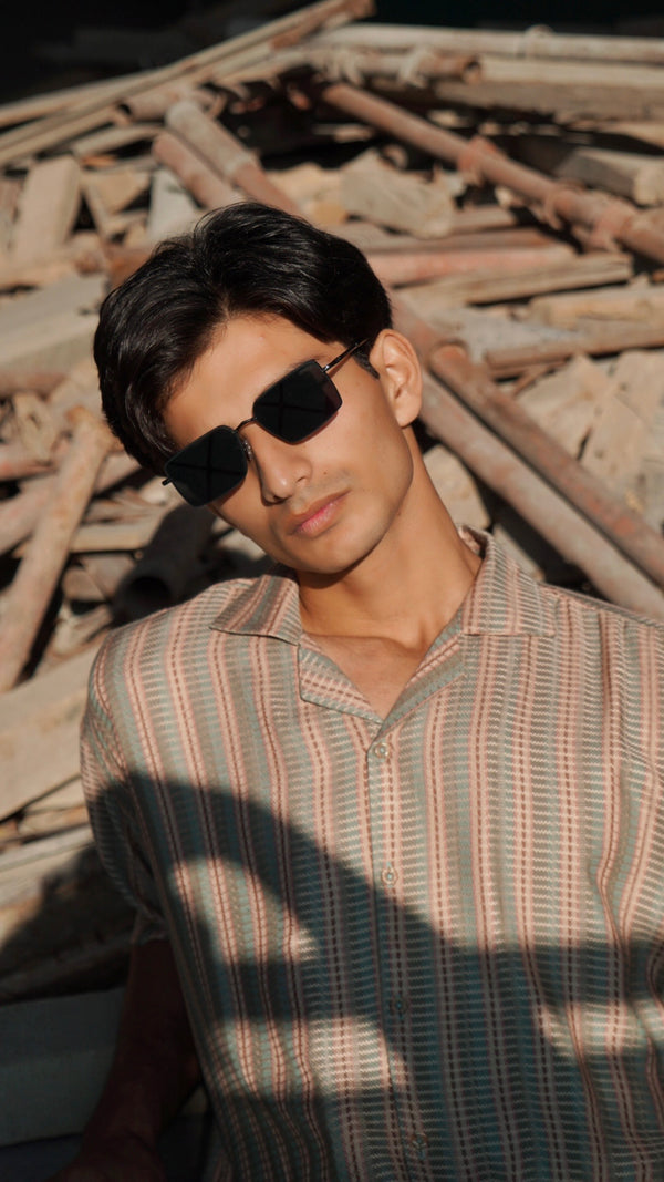 Men's Oversized Drop Shoulder Cuban Shirt - Muted Multi Color